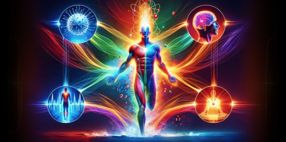 Illustration of whole-body optimization across brain, heart and cellular systems